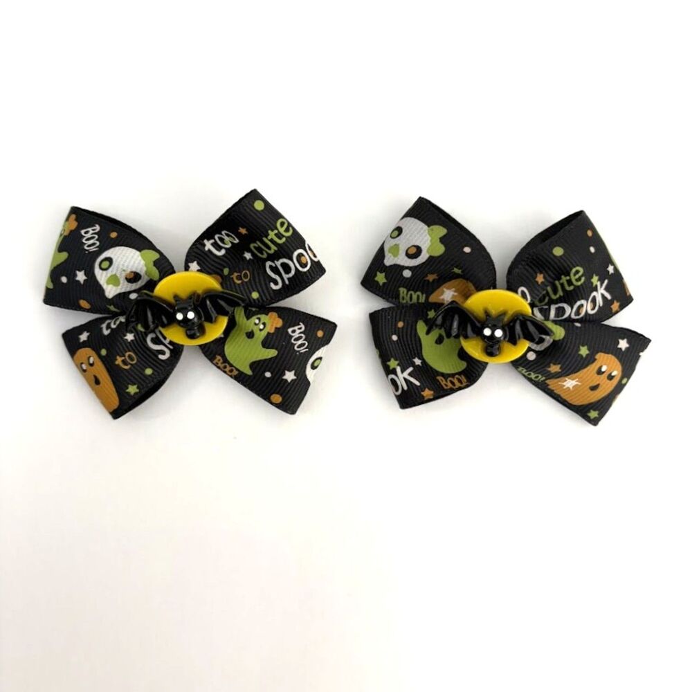Halloween Hair Bow BAT Set of 2 Girls Grosgrain Ribbon Bow Clips